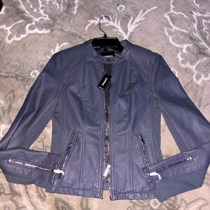 NWT express gray zip up leather biker jacket size S